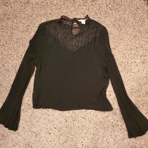 Streetwear Sxciety Chic Black Lace Detail Med long sleeve Blouse